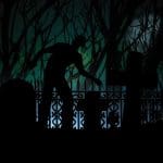 Image of a zombie in a graveyard at night
